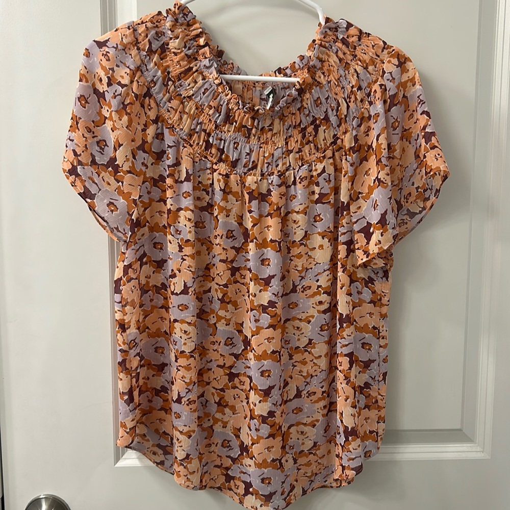 Women’s Madewell Floral Print Short Sleeve Blouse (Large)